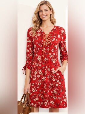 Michael Kors Red Floral Chain-Detail Blouse